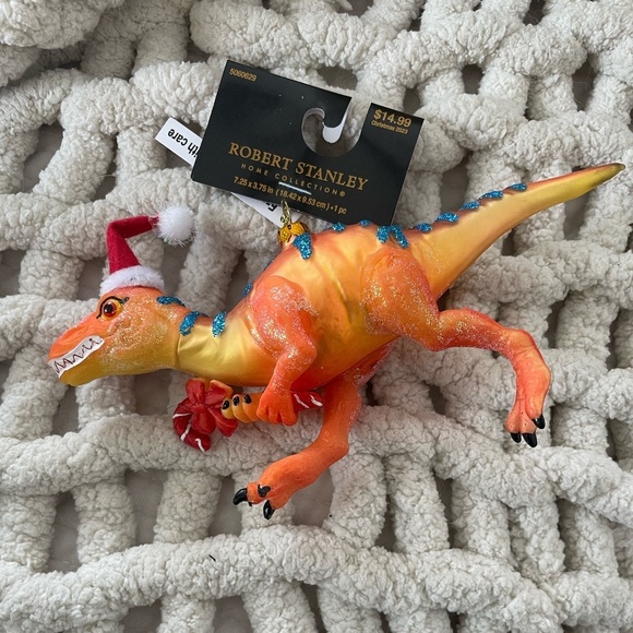 ROBERT STANLEY HOME COLLECTION SANTA HAT DINO GLASS ORNAMENT NWT - Picture 2 of 9